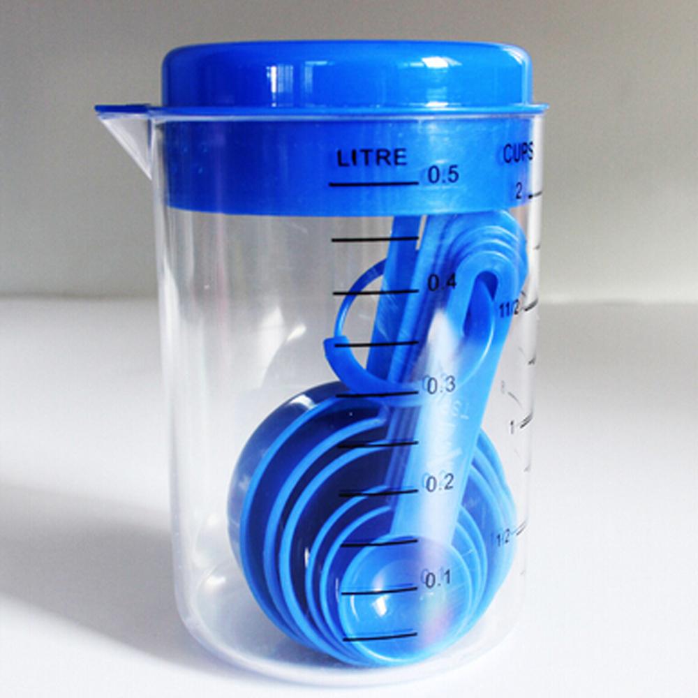 7 Stks/set Maatbeker Container Set Uitloop En Stapelbaar Lepels Kits Plastic Thee Koffie Keukengerei Bakken Tools: Blauw