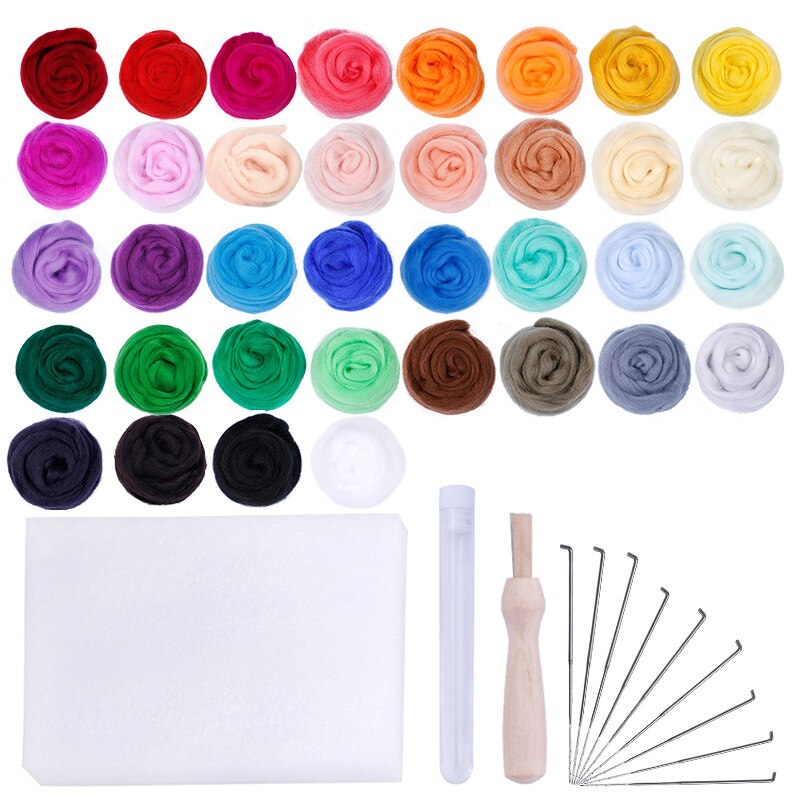 36 Color DIY Wool Felt Kit Fabric Craft Kit Starter Yarn Roving For Needle Felting Spinning Weaving Doll Making