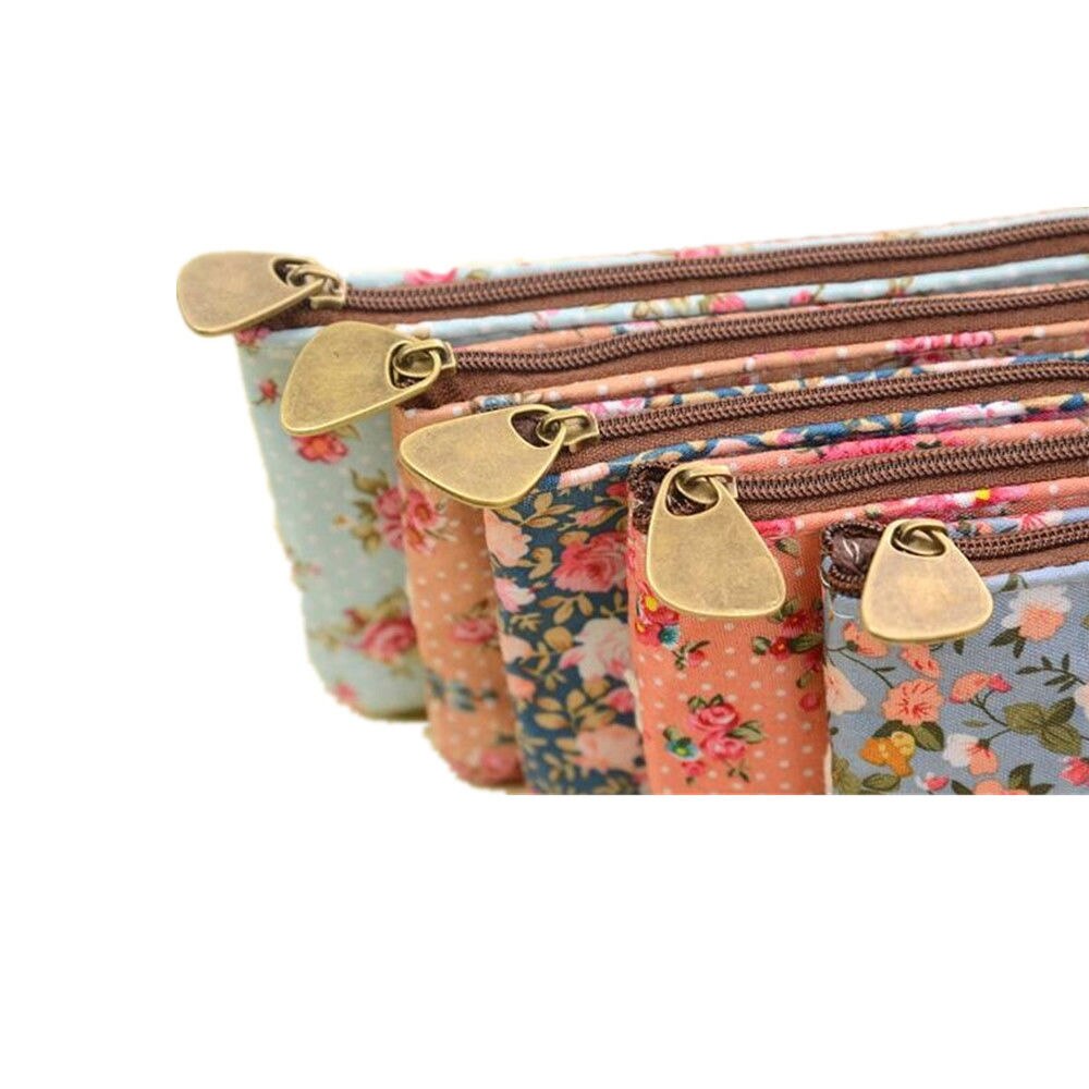 Útiles escolares para oficina, estuche de lápices con cremallera y encaje de flores Vintage, estuche de fieltro para bolígrafos, estuche organizador de almacenamiento de papelería 1 unidad