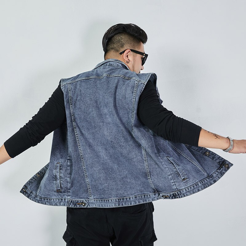 Men Denim Shirt Vest Four Season Summer Oversize Large M-8XL Fat Big Jacket Male Clothes