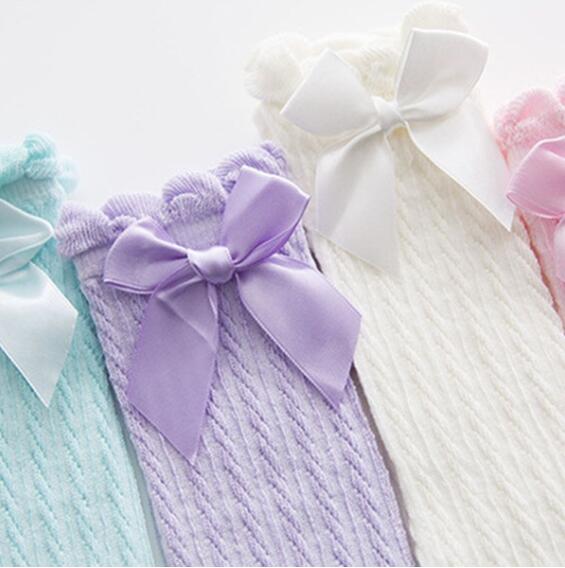 Kids Baby Girls Knee High Stocking Summer Breathable Mesh Cotton Stocking Tights Kids Bow Princess Long Stockings