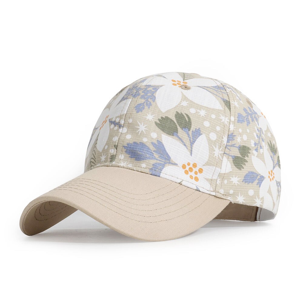 Casual baseballkasket kvinder mænd blomsterprint snapback hat forår sommer gorro bomuld justerbar knogle: Lys khaki