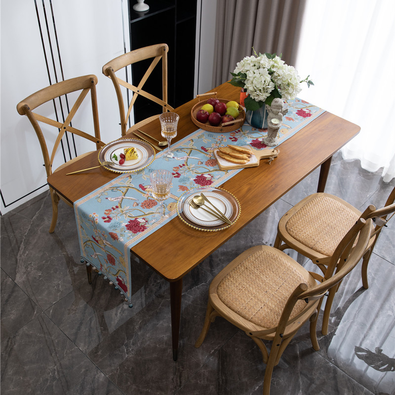 Table Runner Jacquard Fabric Table Runners for Home Decor Polyester Cotton Track on the Table Bead Tassel Decor chemin de table