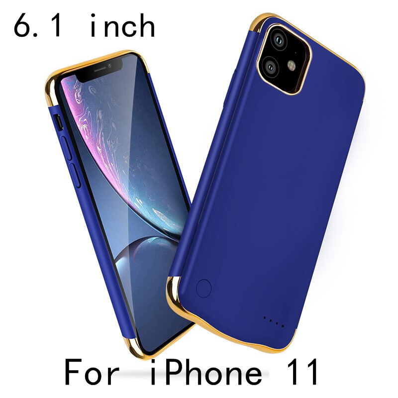 Slim Plating shockproof Battery Case For iPhone 11 Pro Max Battery Charger Case For iPhone 11 External Power Bank Charging Cover: i11-Blue