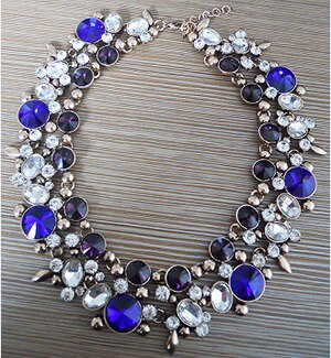 Large Collar Statement Choker Necklace Women Glass Crystal Rhinestone Necklace Female Boho Ethnic Big Bib Maxi Necklace Jewelry: blue