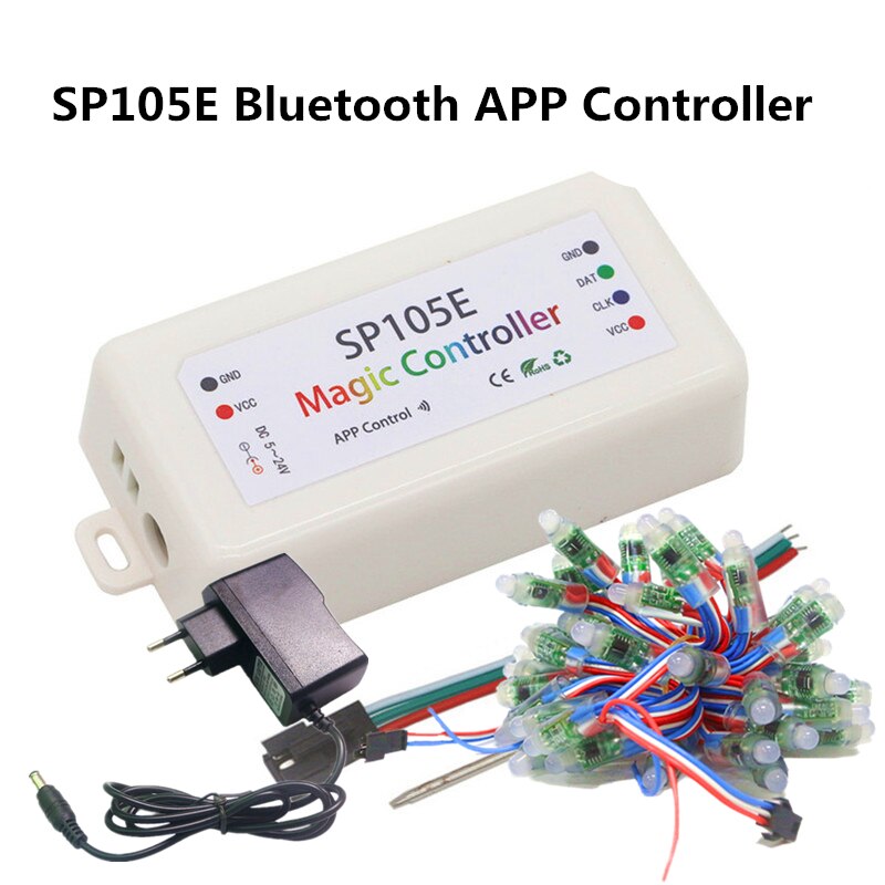 Dc 12v ws2811 fullfarge  ip68 vanntett rgb piksel ledet modul + bluetooth / wifi / musikk fjernkontroll appkontroller  + 12v 1a adapter: Sp105e bluetooth
