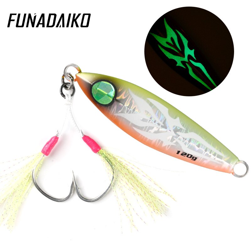 Funadaiko isca keinotekoinen lumo jigi jiggaus uistin kalastusjigi 120g 150g 200g 300g uistin hidas jigi koukuilla kalastusvälineet: Oranssi vihreä / 150g