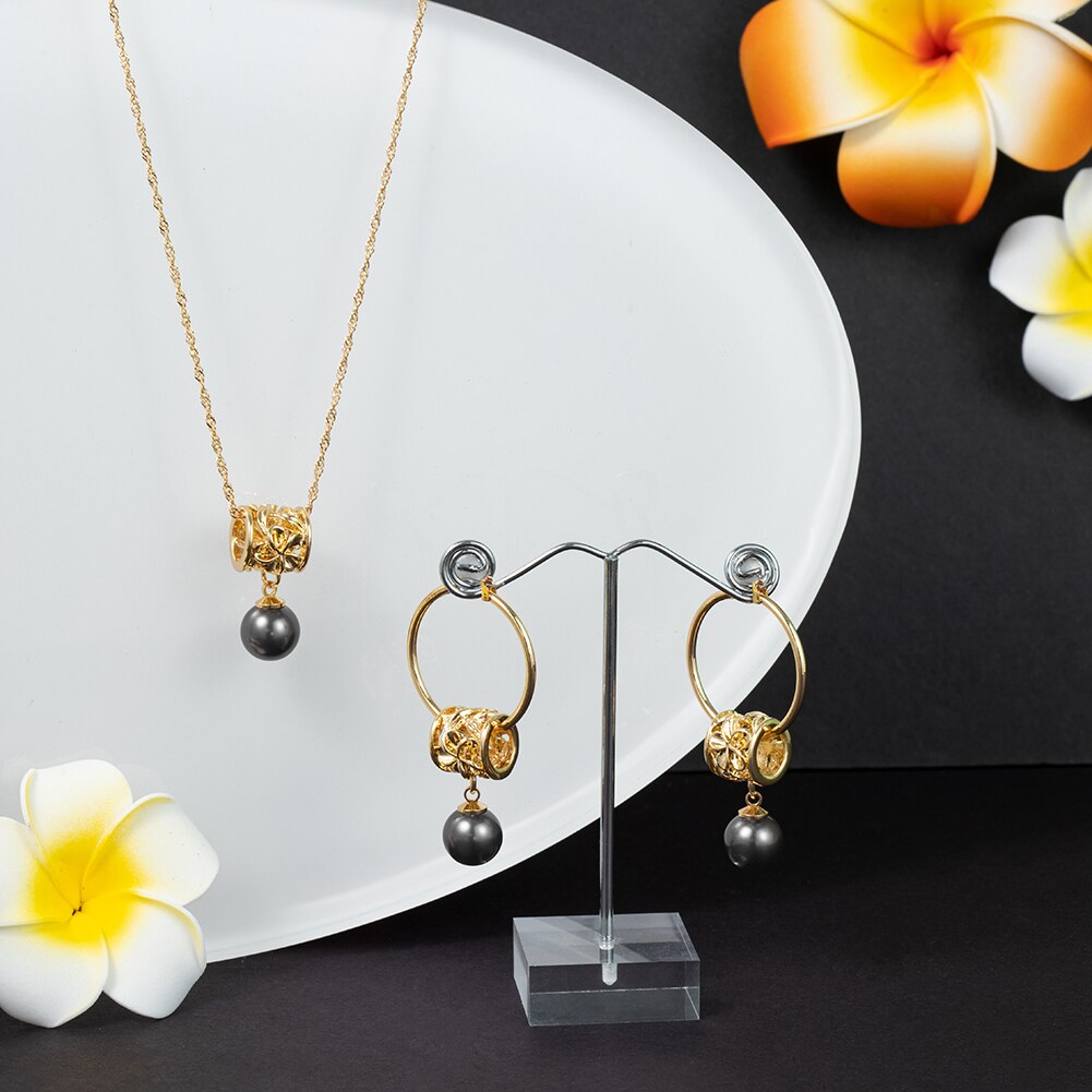 Mode-sieraden Sets Hawaiian Goud Vrouwen Parel Ketting Hoepel Earing Oorbellen Set Ketting Sets Voor Vrouwen Bruiloft Accessoires: ZH0495GOGR