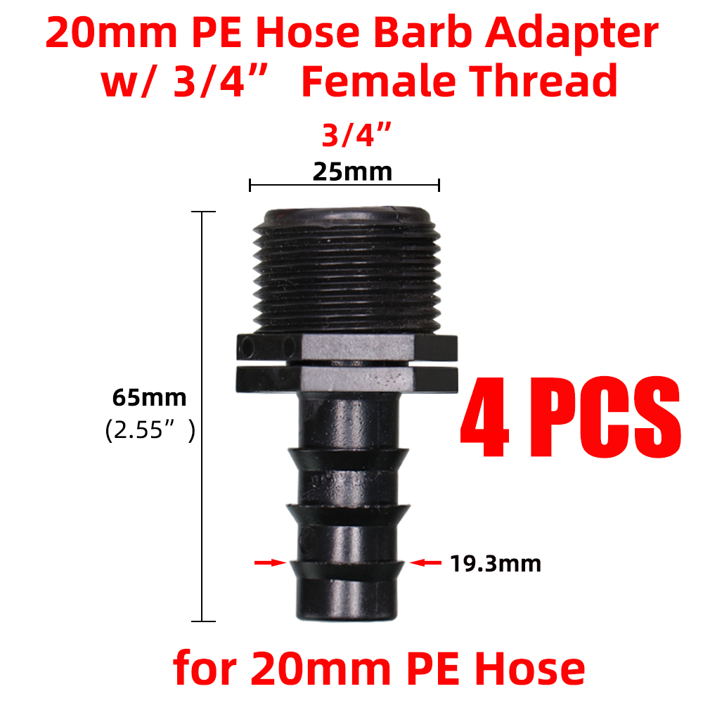 4PCS 1/2" 3/4" Male Female Thread Connector to 16/20/25mm Barb Adapter PE Tubing Joints Garden Drip Irrigation Coupling Fittings: H-4PCS