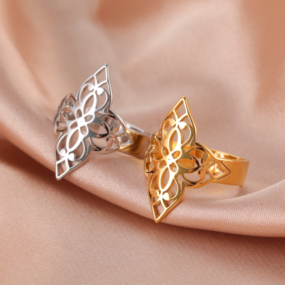 Skyrim Eenvoudige Knipsel Filigraan Bloem Ringen Voor Vrouwen Rvs Wedding Party Verstelbare Vintage Ring Sieraden