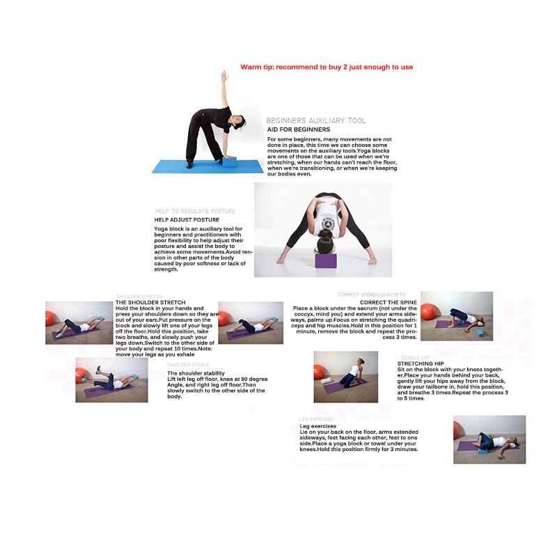 Yoga blokksett pilates murstein trening trening fitness sett verktøy pute stretching body shaping helse trening yoga bolster