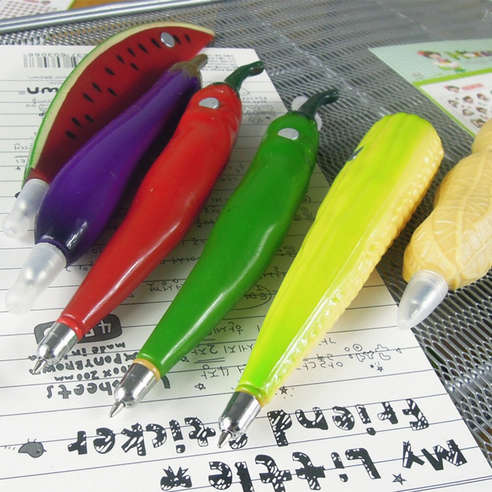 1Pcs Fruit Balpen Cartoon Watermeloen Aardbei Aubergine Oranje Vormige Balpen Tekening Levert Escolar School