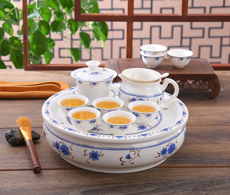 11 stk sæt, bone kina kung fu tepotte og kop og bakke sæt, porcelæn te ceremoni, vintage kinesisk tepotte, te sæt kinesisk