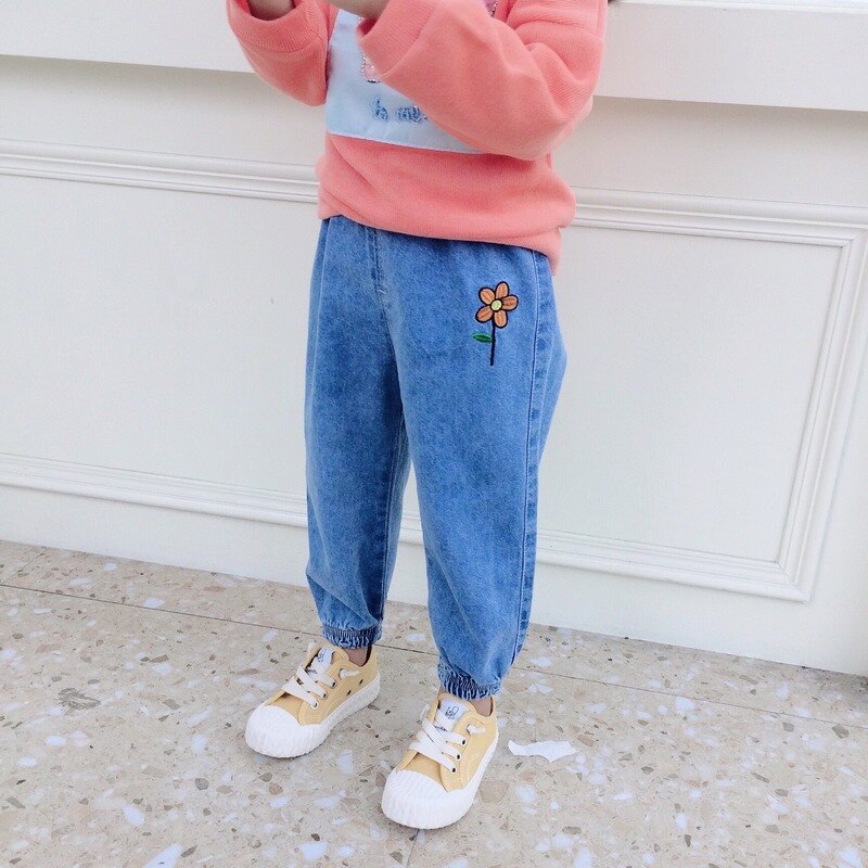 Forår og efterår børne #39 jeans piger casual små blomsterbukser matchbukser 2 4 6 8 9 aldre