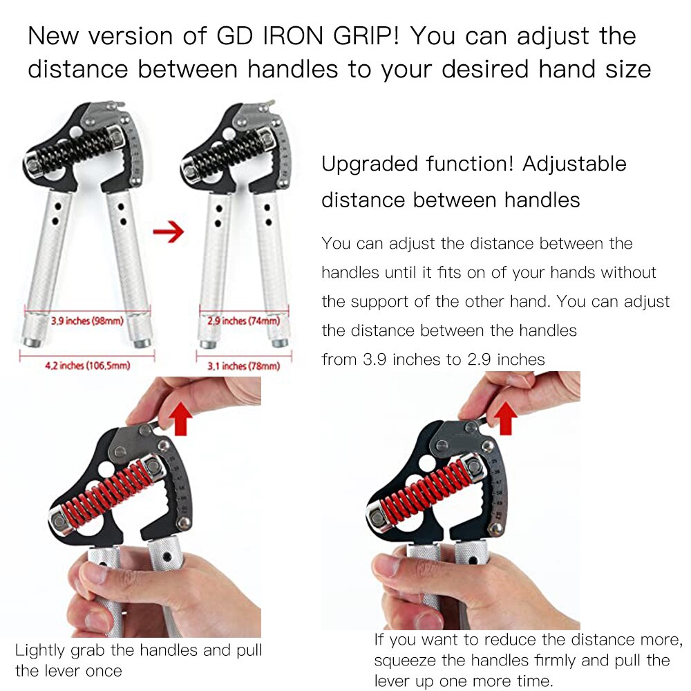 Aluminium Adjustabl 55~198lbs Iron Grip Metal Hand Grip Exerciser Strengthener (Hand Gripper) Wrist Forearm Strength Trainer