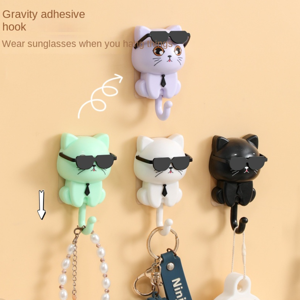Ganchos decorativos de gato de dibujos animados creativos, autoadhesivos, soporte de llaves sin costuras, gancho de alta resistencia, accesorios de baño, organizador de artículos diversos