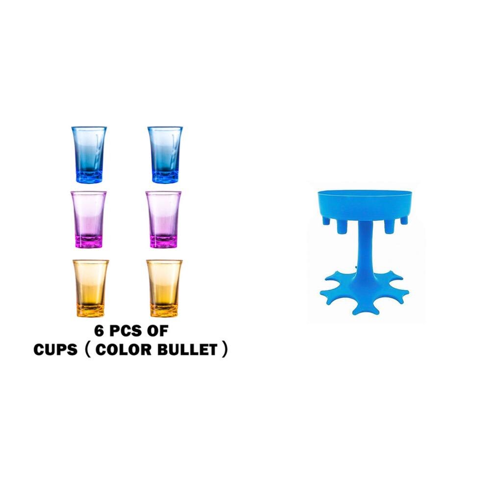 6 Shot Glass Dispenser Holder Wine Glass Rack Cooler Beverage Dispenser Party Started Fast Games Drinking Tools Bar Accessoies: Blue with Color Cup