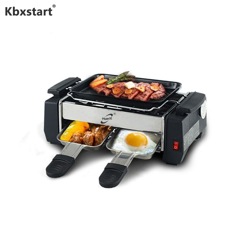 Grill à Raclette électrique 1000W, anti-adhésif, grille pour Barbecue, sans fumée, pour 2 Couples, idéal pour Barbecue