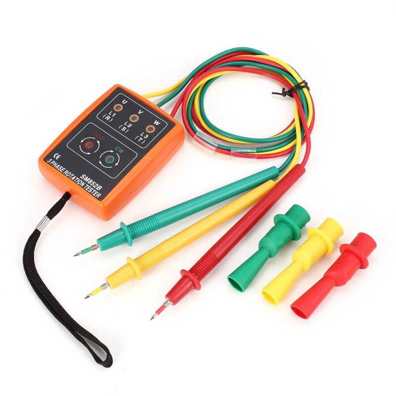 SM852B 3 Phase Rotation Tester Digital Phase Indicator Detector LED Buzzer Phase Sequence Meter Voltage Tester 60V~600V