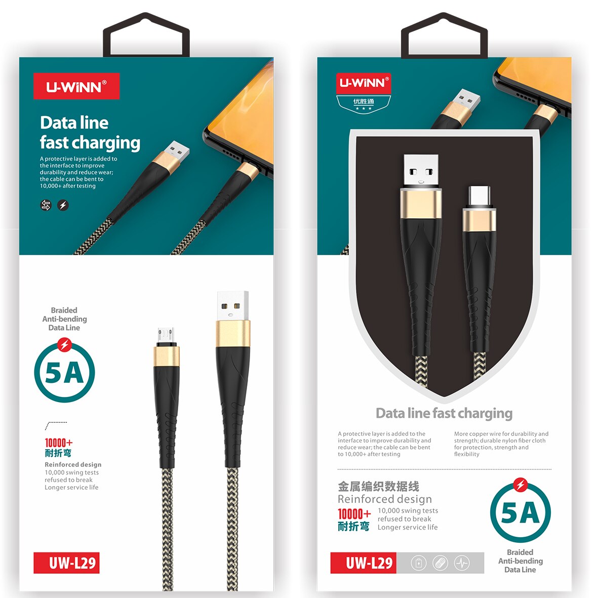 Usb Cable 1m Data Line Fast Charging Faster Charger Micro Lightning Type C Braided Anti-bending Data Cable 10000 Swing Tests