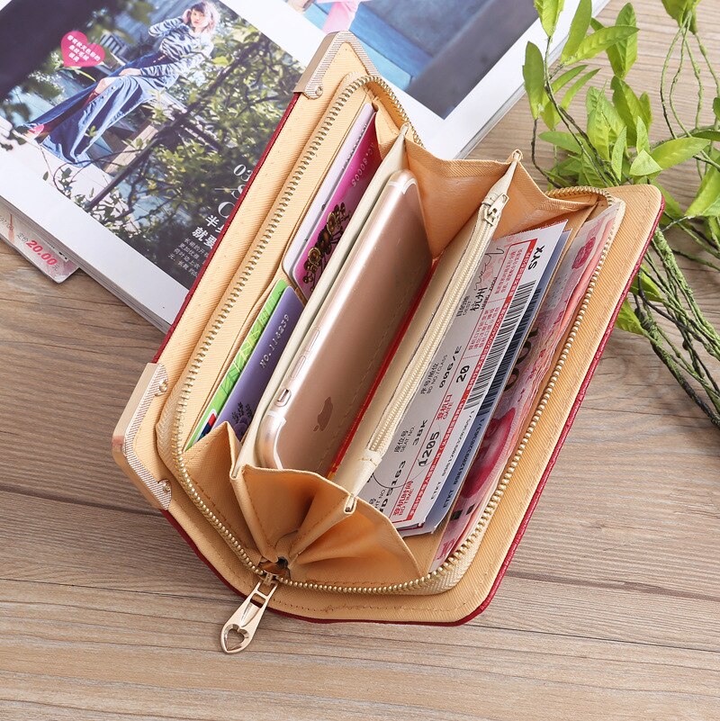 Long Wallet Women Purses Hollow Embossed Lingge Wallet Lady Sweet Clutch Wallet Multi-card Purse Portefeuille