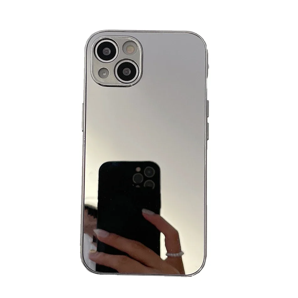Funda de teléfono lisa con espejo dorado y plateado chapado brillante de lujo para iPhone 16 15 14 13 12 11 Pro Max 15 14 16 Plus: plástico / Plata