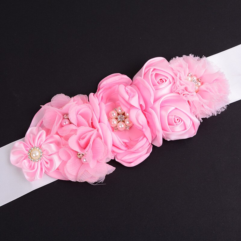 Rosa blomma bälte brudtärna mamma skärp foto rekvisita baby flicka dusch barn bälten flickor bröllop blomma flicka skärp för klänningar