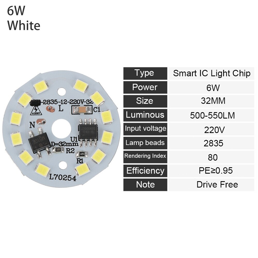 Home DIY LED Bulb Lamp AC220V Input Smart IC LED Bean LED Chip For Bulb Light SMD Light Chip Warm White 15W 12W 9W 7W 5W 3W: 6W white