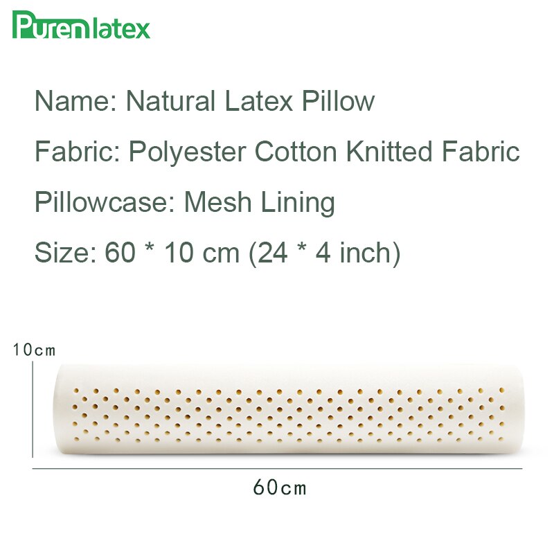 PurenLatex Natural Latex Long Pillow Neck Cervical Spine Support Cylindrical Pillow Protect Lumbar Waist Cushion Bolster Sleep