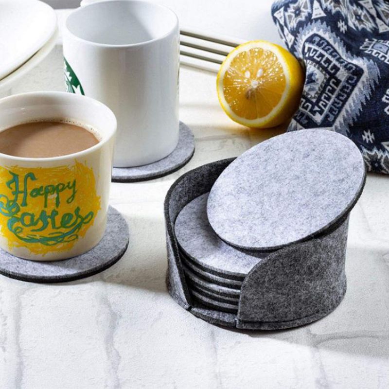 10Pcs Waterproof Felt Drink Coaster Set with Holder Modern Decorative Coasters with Holder Table Coasters