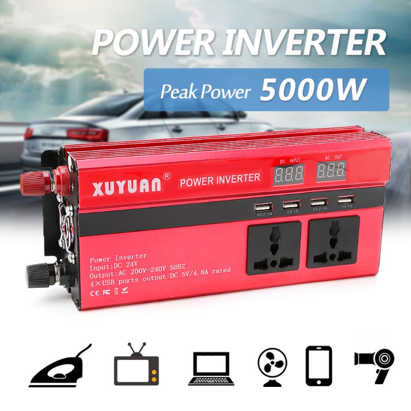 5000W Solar Power Inverter Sine Wave LED 4 USB DC12/24V To AC110V/220V Convert