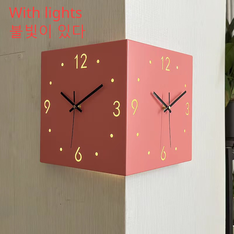 Reloj de pared de esquina con Sensor de luz , reloj de pared cuadrado Simple de doble cara con escala de números arábigos, reloj de pared analógico silencioso: Negro