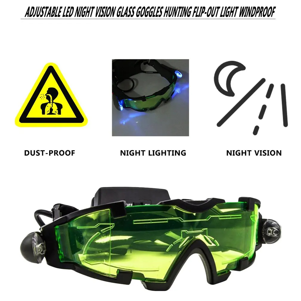 Justerbare led-nattesynsbriller motorcykel motorcykel racer jagtbriller briller med udklappeligt lys vindtæt