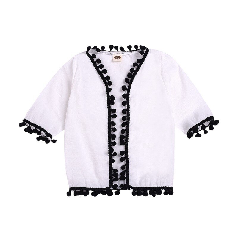 Sommer freundlicher Mädchen Sonnenschutz Jacke Spitzen Halbe Hülse Quaste Bluse Anti UV Kleinkind lässig Kleidung 0-3 jahre: weiß / 12m