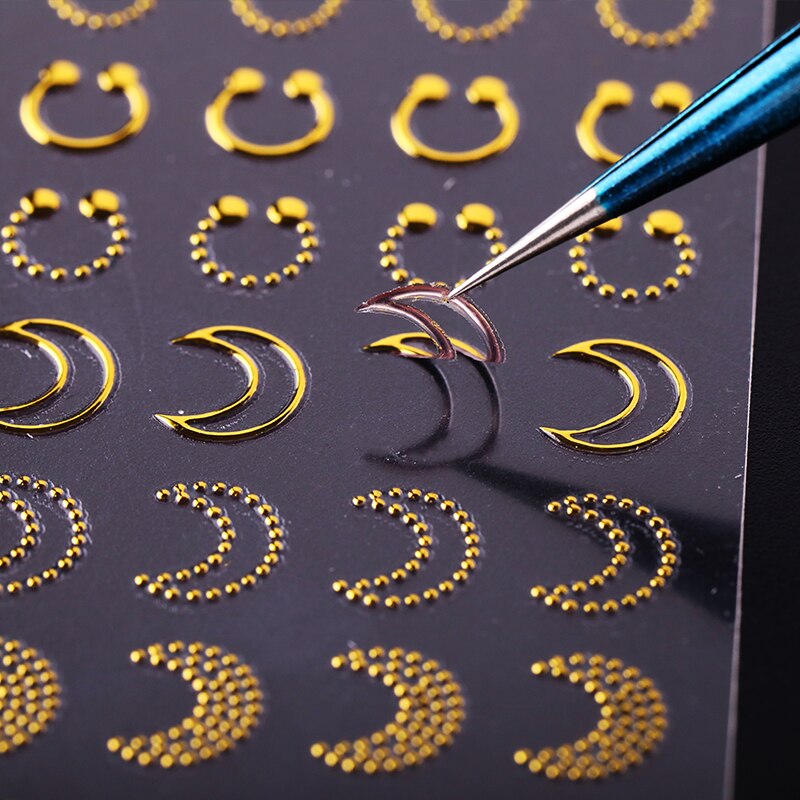 Or métal 3D autocollant à ongles géométrique lune étoile rayures vague ligne modèles Nail Art décalcomanies décoration bricolage accessoires de