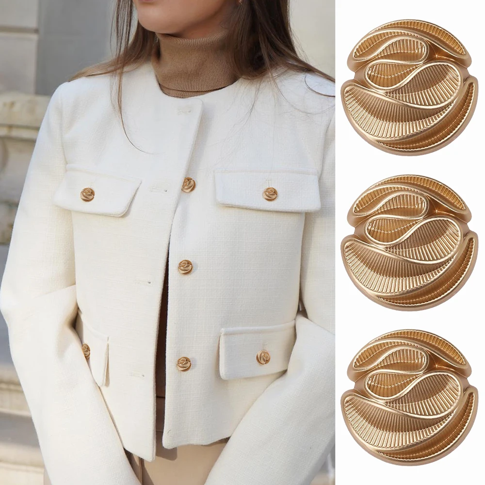 10 unids/set de botones de Metal con de rayas para abrigos, vestidos y chaquetas, botones decorativos elegantes y simples de color dorado
