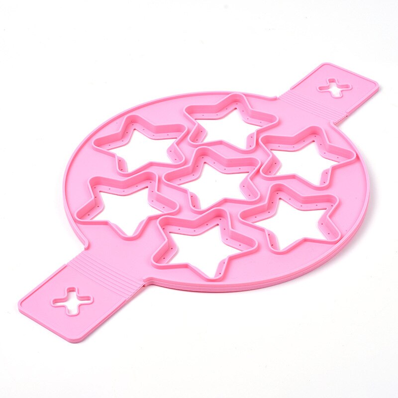 Pannenkoek Maker Hart/Ster/Ronde Vormige 7 Gaten Anti-aanbak Siliconen Bakvorm Ring Gebakken Ei Voor Familie Koken keuken Gereedschap: Star Pink