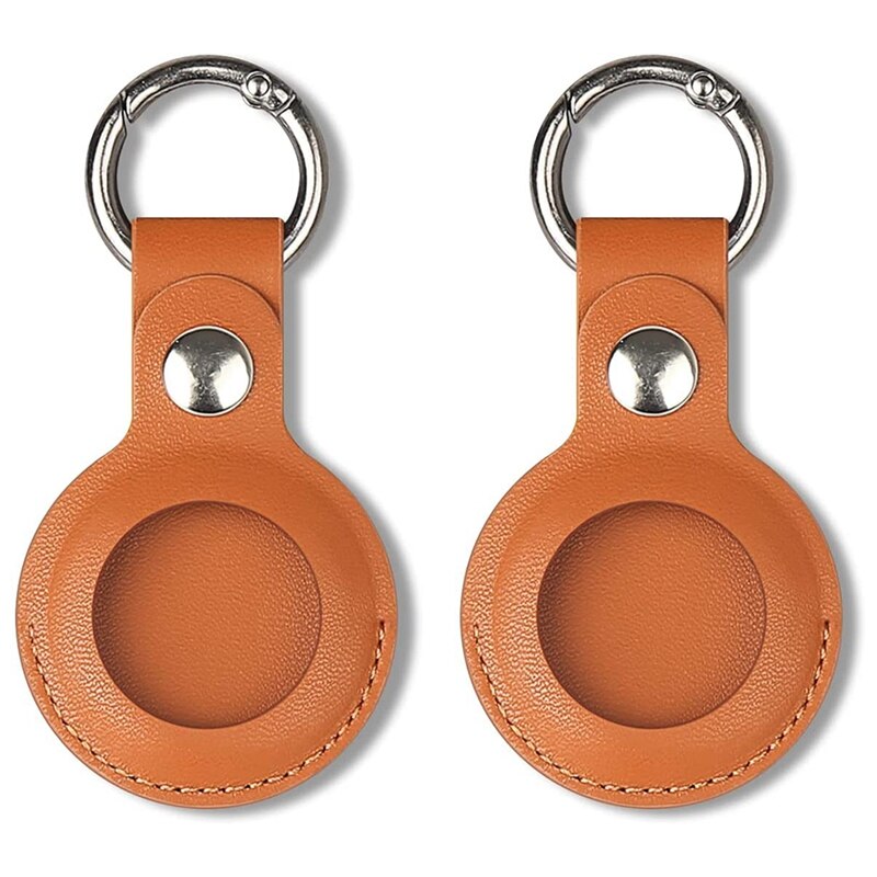 2 -teiliges etui, kompatibel mit apple airtag, schutzhülle aus pu-leder mit schlüsselanhänger und schlüsselring für airtag-zubehör: Kastanienbraun