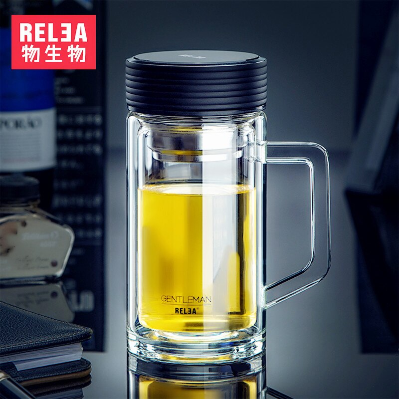 Taza de cristal portátil de , Infusor de té de agua, vaso de vidrio de doble capa de vidrio de borosilicato, tapa de taza de filtro de acero inoxidable