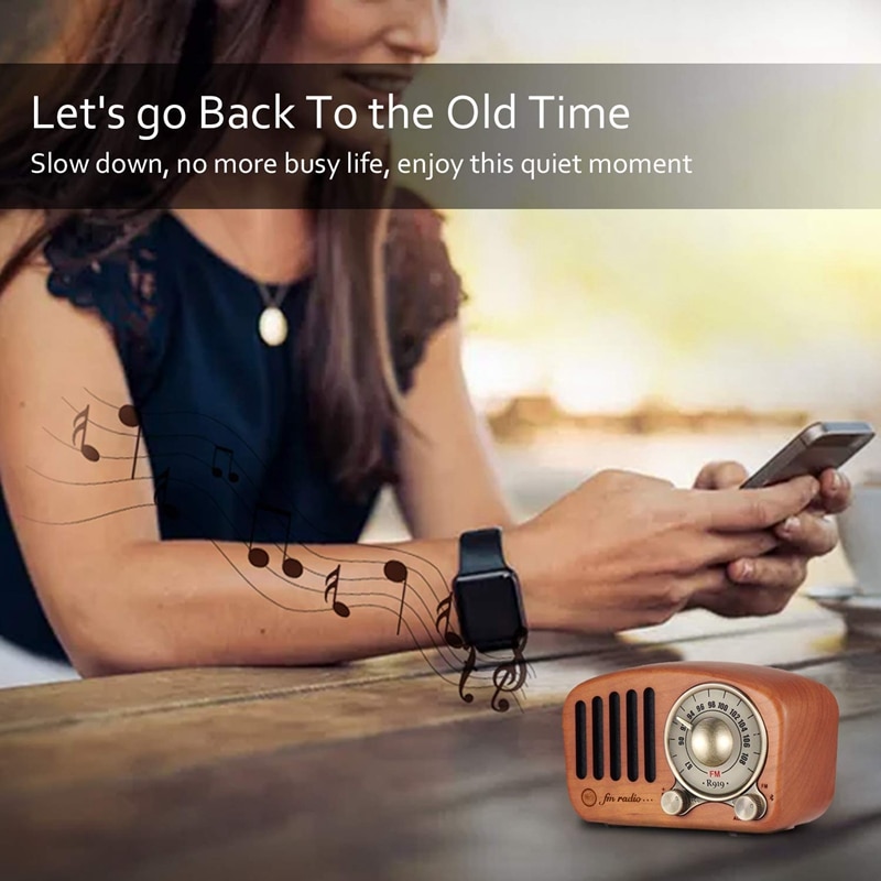 Vintage radio retro bluetooth högtalare - trä fm radio klassisk stil, stark basförstärkning, hög volym, stöder aux tf bil