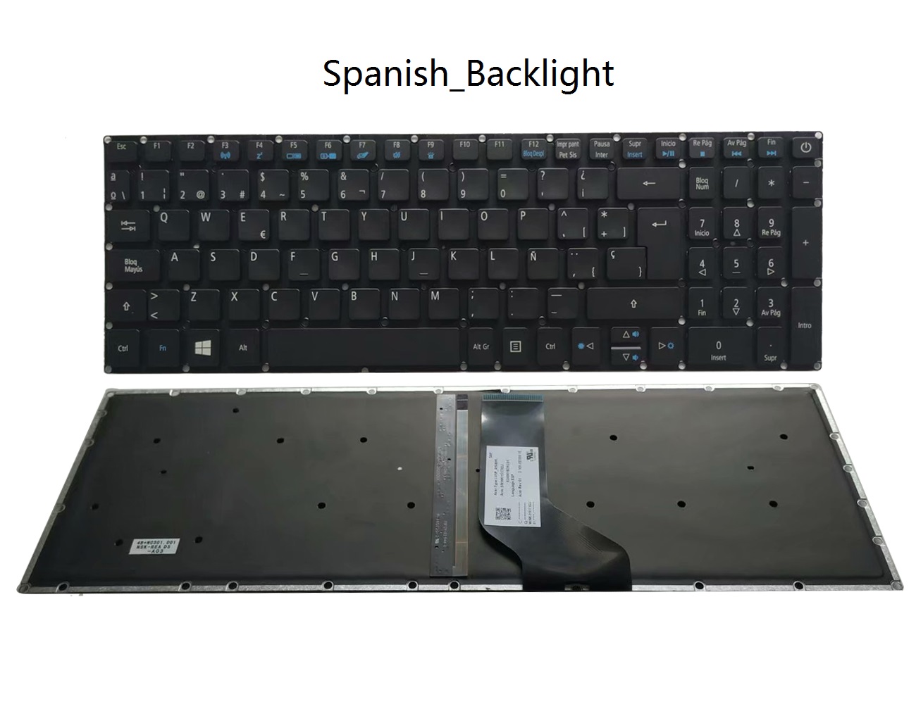 Teclado de EE. UU./REINO UNIDO/Sp/español para Acer Aspire E5-573-557U, E5-573T, E5-573G, E5-573TG, E15, E5-523, E5-523G, E5-575, E5-575G: SP Backlight