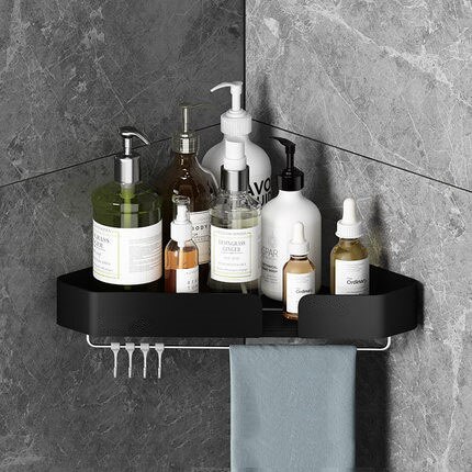Væghængt hjørneopbevaringsstativ sort badeværelseshylde bruseopbevaring trekanthylder håndklædestang badeværelsestilbehør: Sort b
