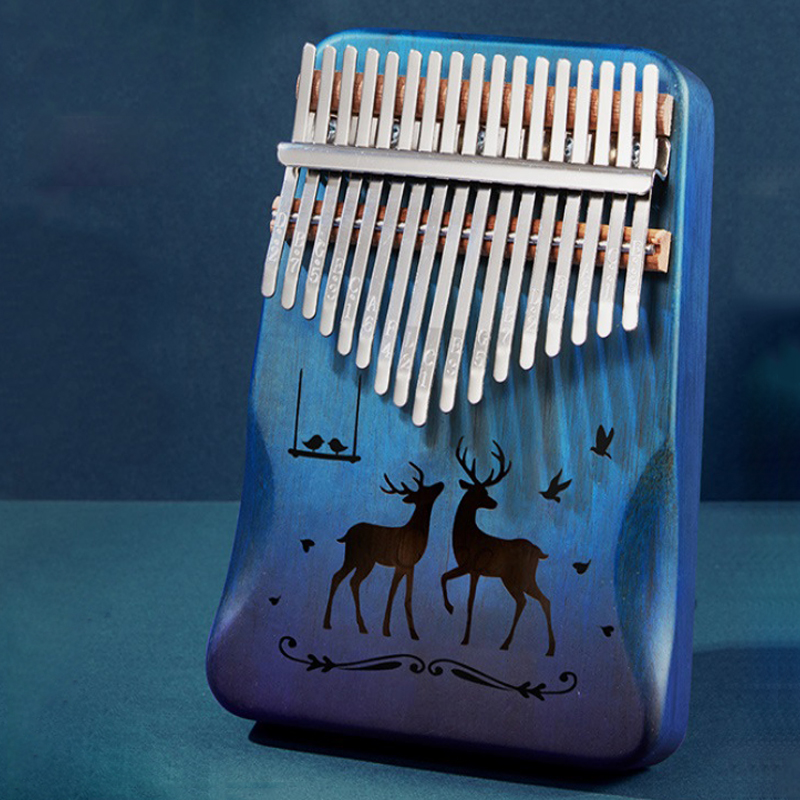 Mahogany Kalimba 17Key Thumb Piano Portable Mbira Finger Piano for Kids and Piano Beginner Musical Instrument: Blue Color