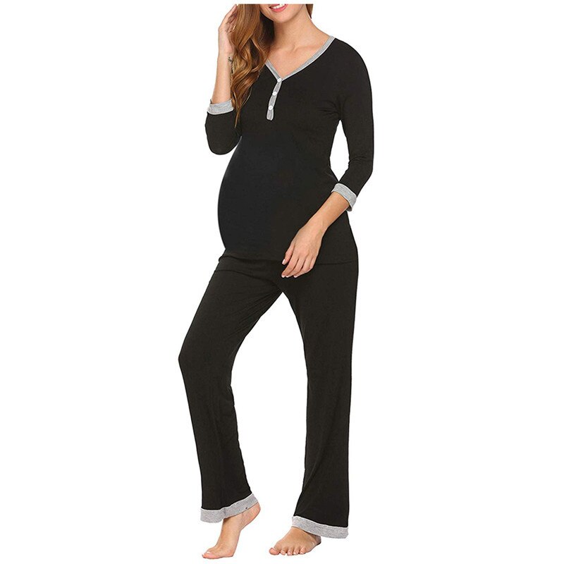 pflege Pyjamas Set Frauen Winter Nachthemd Für Fütterung Tops & Hosen Nachtwäsche Pyjama Allaitement Mutterschaft Schwangerschaft Kleidung