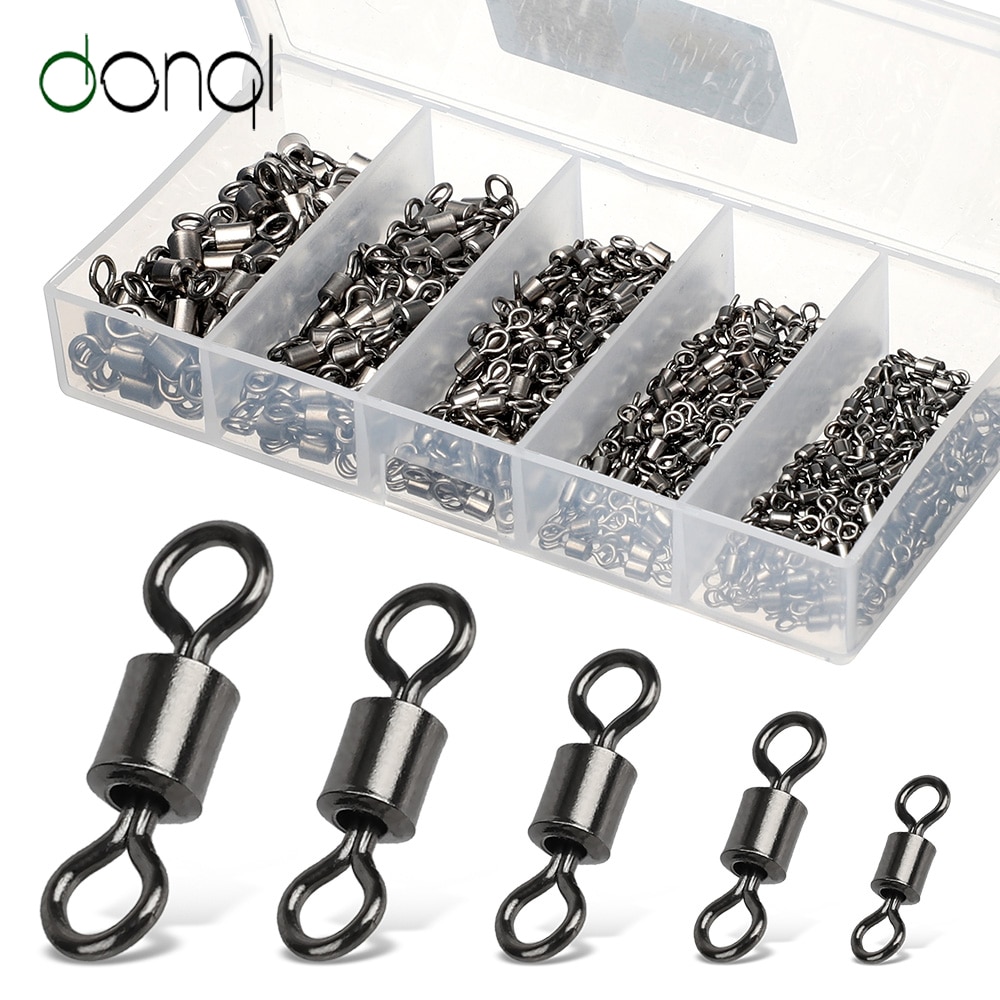 DONQL 200/500PCS Vissen Connector Set Ball Bearing Swivel Solid Ring Vissen Connector Barrel Rolling Swivel Lokken 4 #-12 #