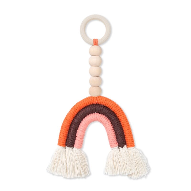 Anillo de dentición de madera para bebé, flecos multicolores, macramé, juguete de lactancia, de Ducha: 5