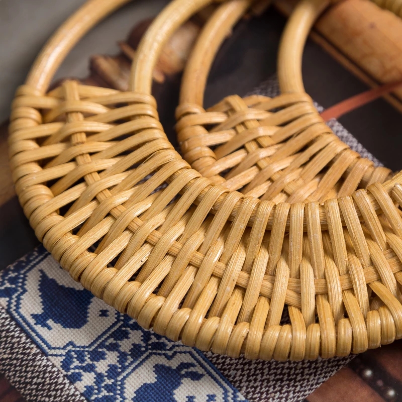 Bolso redondo de ratán para bolso, Asa de bolso, colgador de bolso DIY, correa de bambú de madera, accesorios de punto para bolso