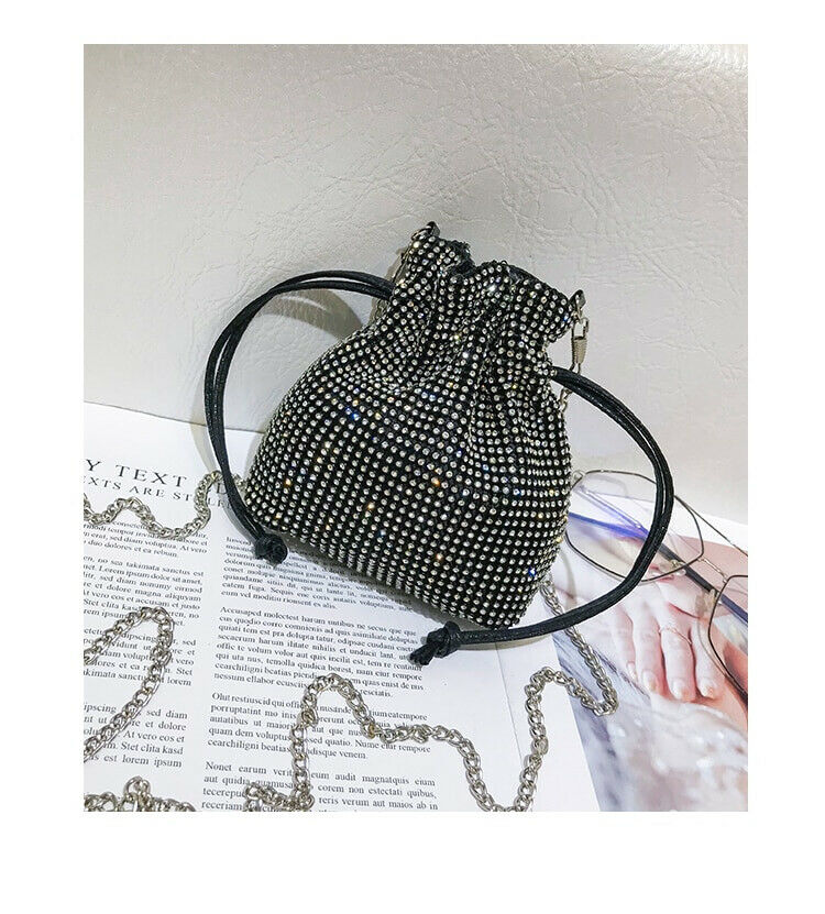 Mini pochette en diamant pour femmes, sac à main de soirée, de mariée, de bal, à la ,: Black