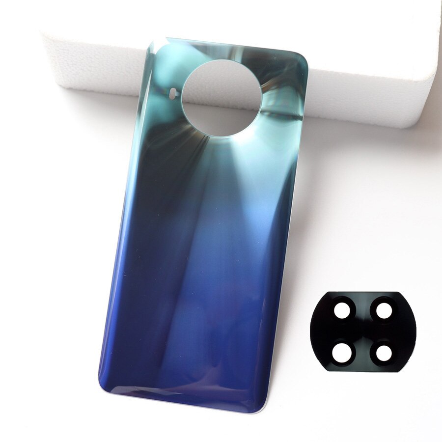 Without Logo For Xiaomi Mi 10T Lite 5G Back Glass Battery Cover Rear Housing Door Case Replacement+Camera Lens+Adhesive Sticker: Blue With Lens