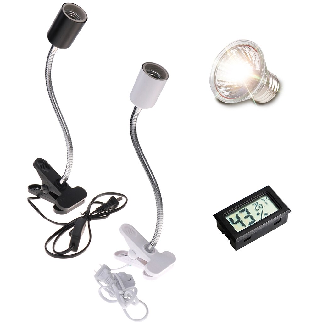 UVA UVB Reptile Lamp Set Flexible Clamp Lamp Holder Thermometer Hygrometer Turtle Tortoises Basking Lamp Heat Light Kit